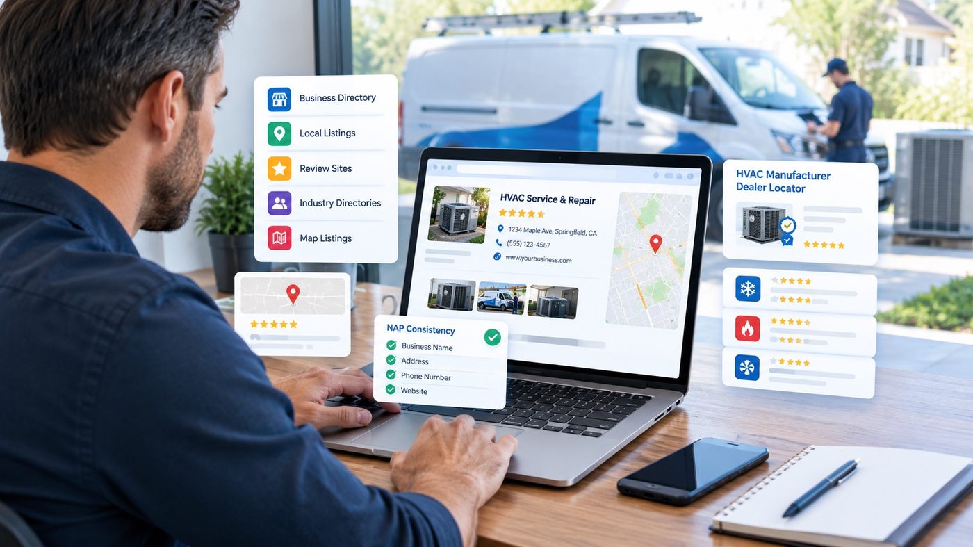 Local citations and directory listings illustration for HVAC businesses