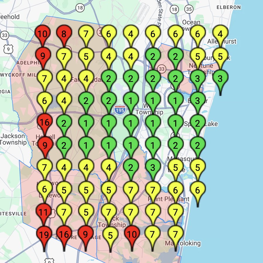 Geo grid report two months later showing the same business ranking in the top 3 across the center of its service area